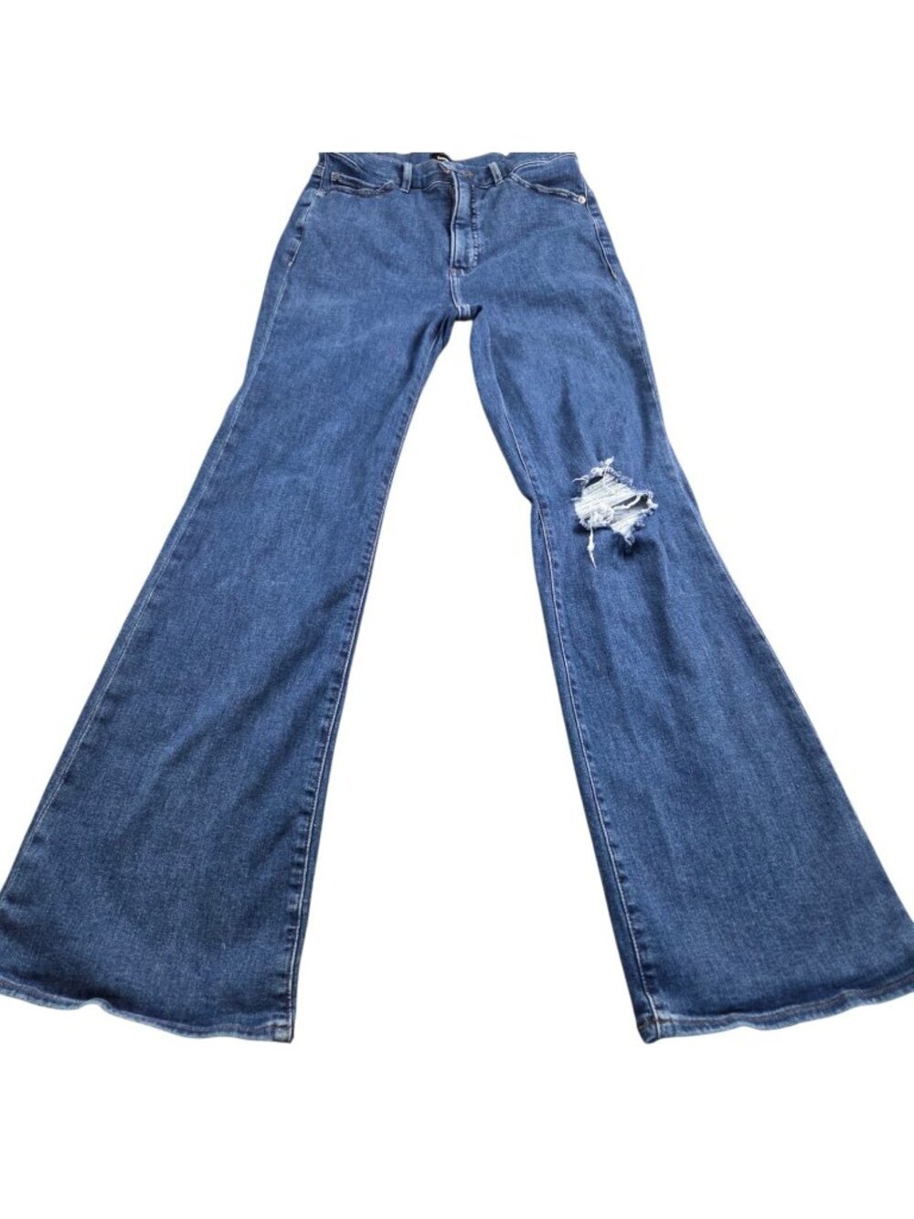 Express Jeans Womens 8 High Rise Flare Dark Wash Distressed Denim